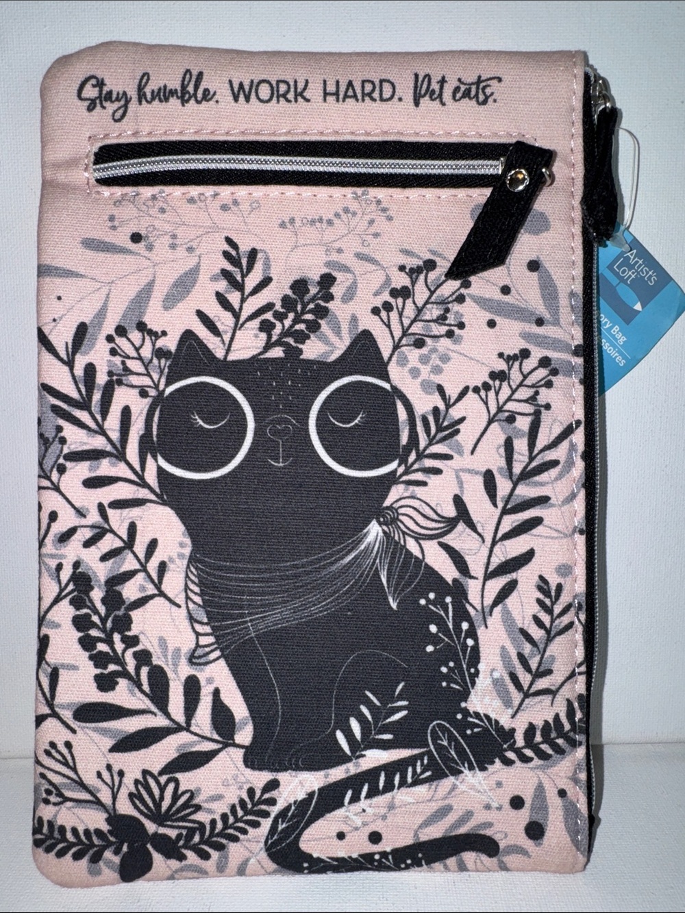 Artist's Loft Zipper Pouch Cosmetic Bag Stay Humble Work Hard Pet Cats